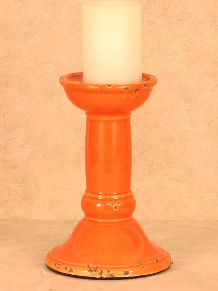 Tall Orange Ceramic Candle Holder for wholesale by Accessories by Sherwood
