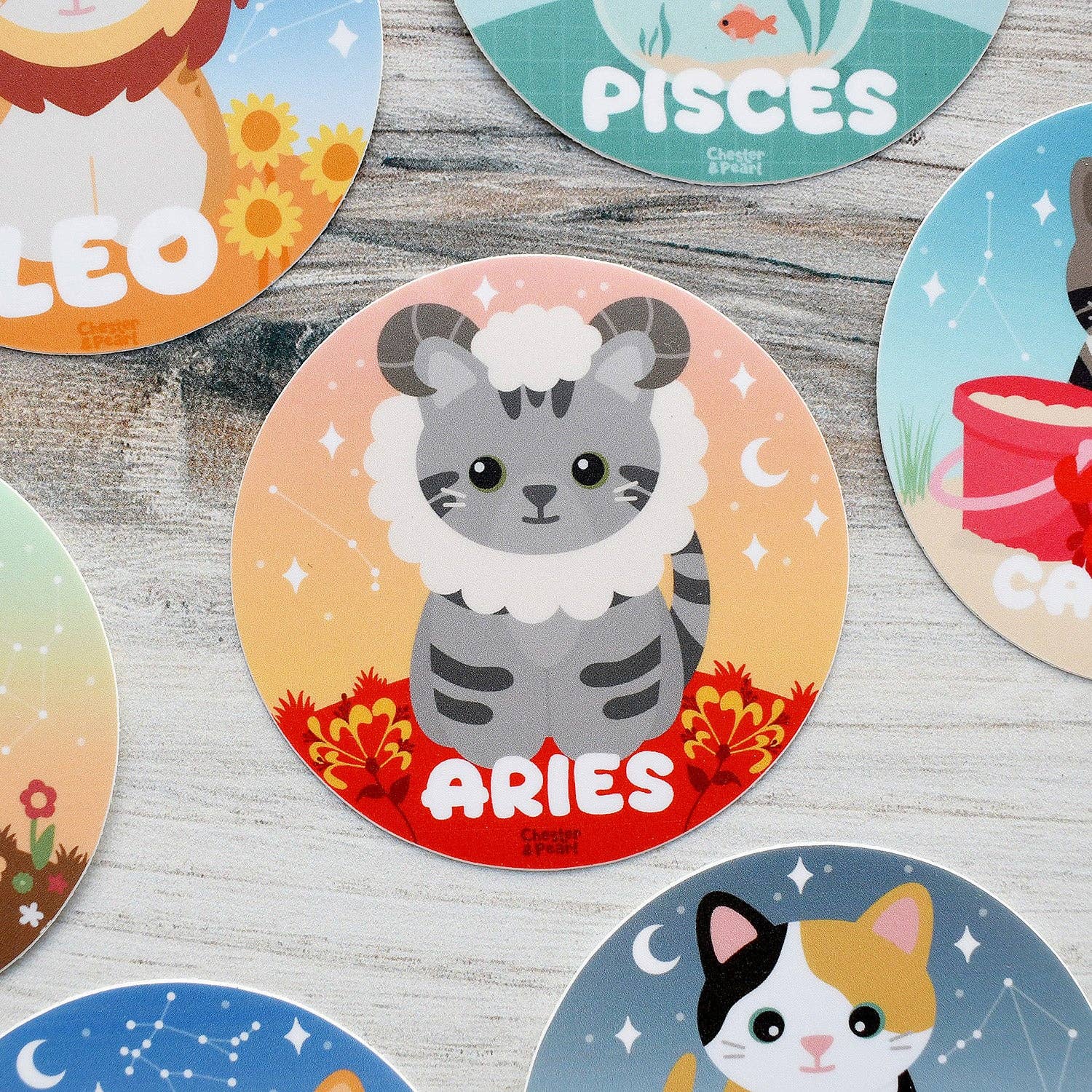 Chester and Pearl - Wholesale Sticker - Aries Zodiac 3-in. Vinyl Cat Sticker1