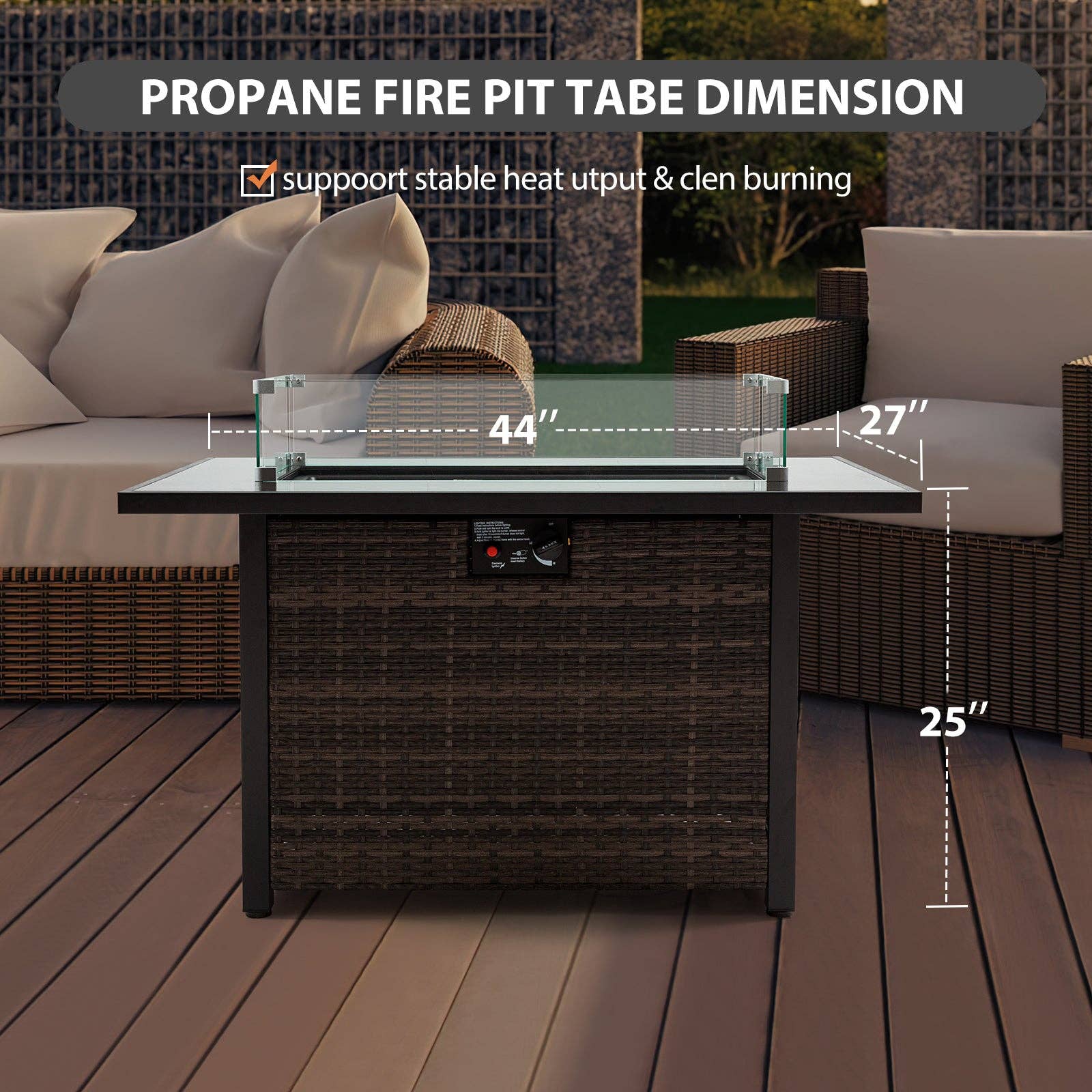 39F Inc. - Wholesale Fire Pit - 50,000 BTU Propane Gas Fire Pit Table, 44" with Lid & Glass 4