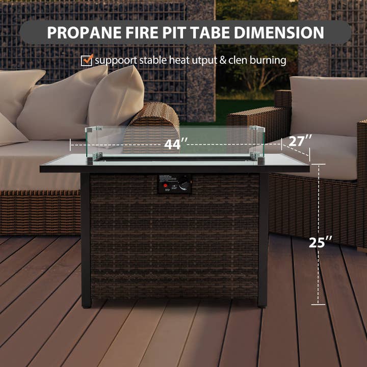 39F Inc. - Wholesale Fire Pit - 50,000 BTU Propane Gas Fire Pit Table, 44" with Lid & Glass 4