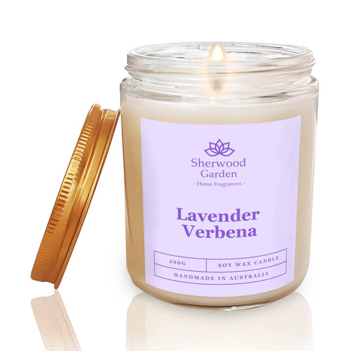 Lavender Verbena Soy Candle 200g for wholesale by Sherwood Garden Home Fragrances