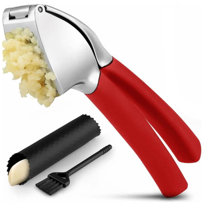 Zulay Kitchen - Wholesale Kitchen Tool/Gadget - Garlic Press Stainless Steel w/ Peeler and Brush10