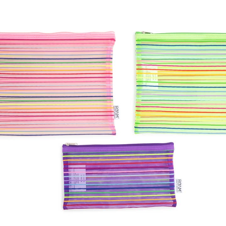 Set of 3 RR Mesh Pouches - PK/GN/PR for wholesale by Core Home