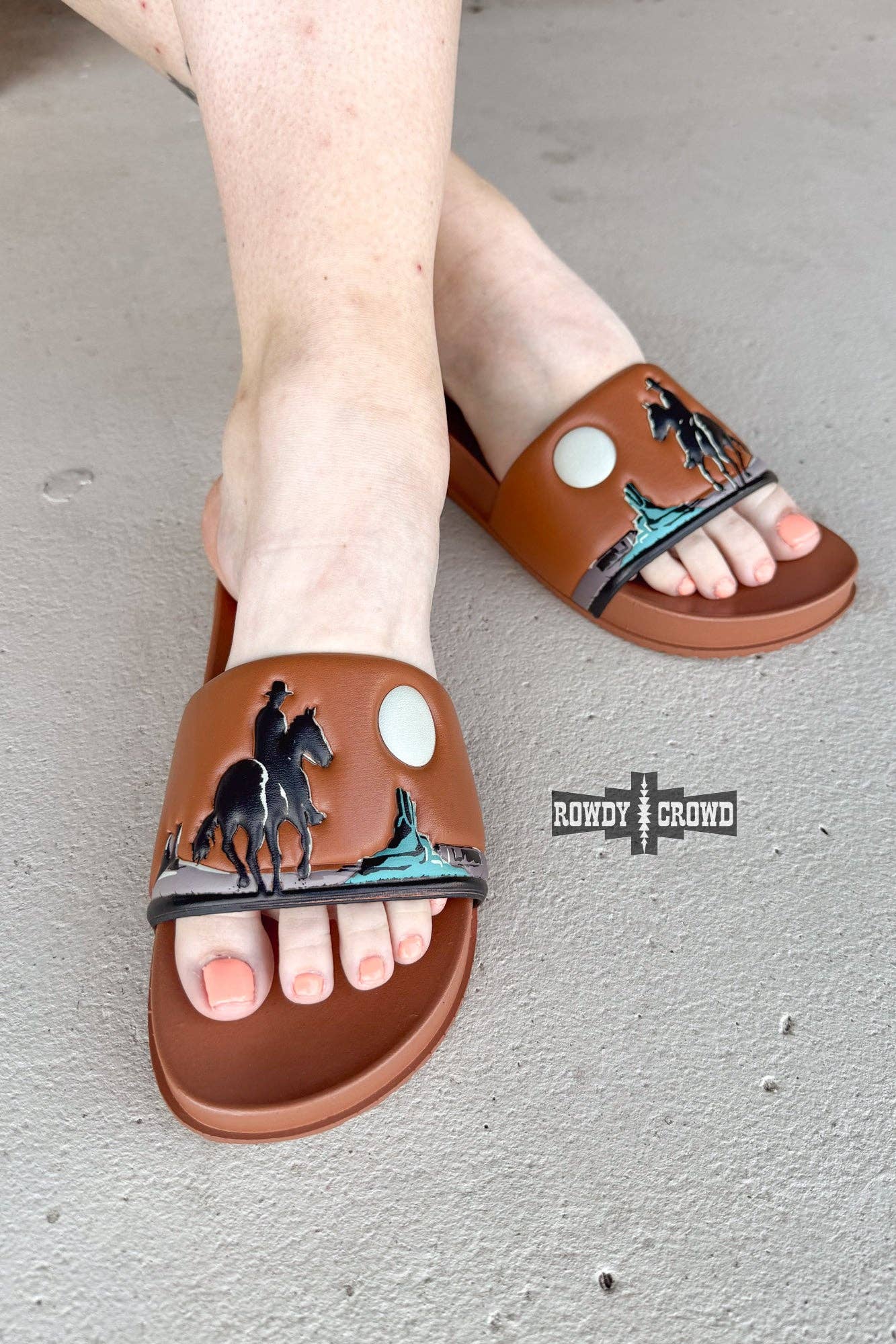 Rowdy Crowd Clothing - Wholesale Slides - Women's - BROWN Saddle Bum Slides1