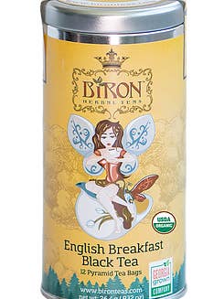 English Breakfast Black Tea Tin- 12 ct In Pyramid Bags for wholesale by Biron Organic Teas