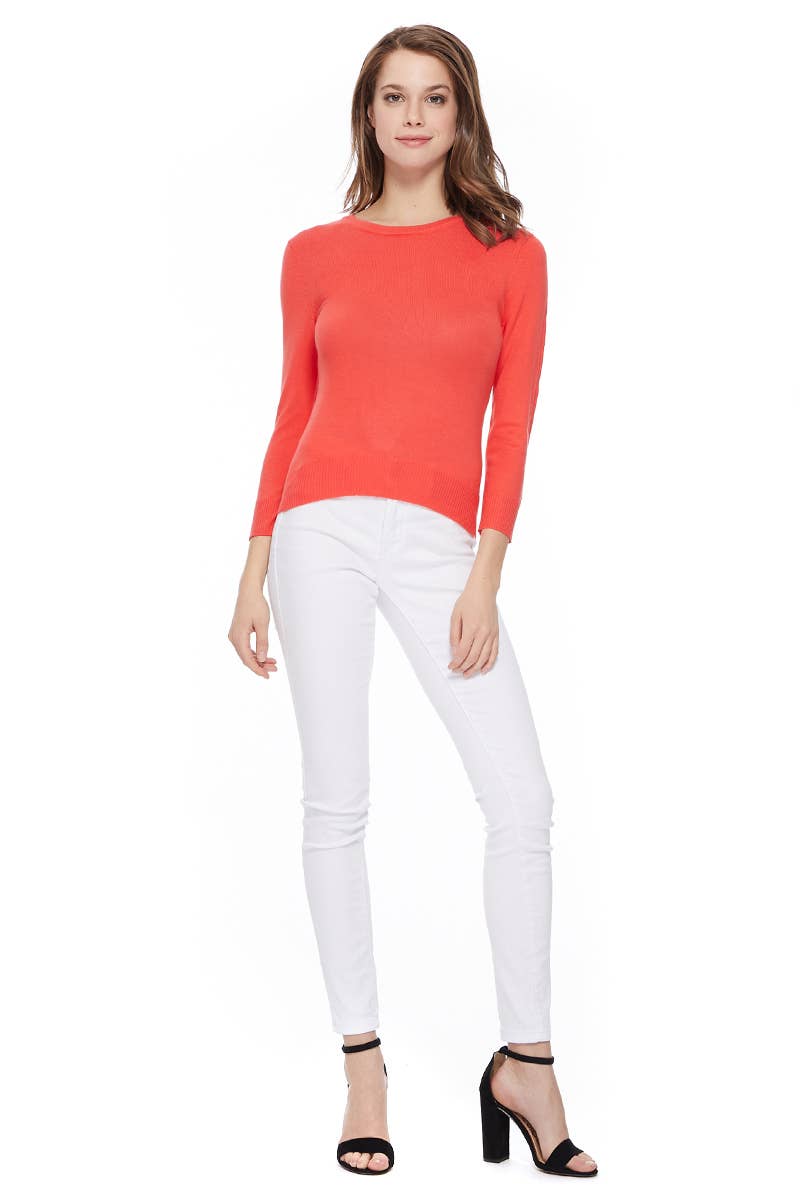 Mak - Wholesale Knit Top - Women's - 3/4 Sleeve Crewneck Soft Lightweight Basic Knit Top MK363639