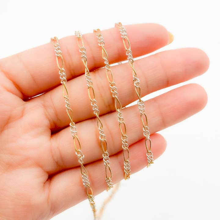 XM/2531CTT. Chaîne à maillons longs et courts en argent sterling et plaqué or 14 carats. pour la vente par Jewels & Chains