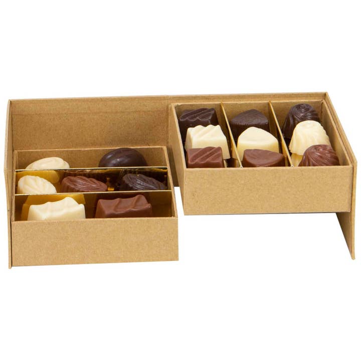 Deffrennes – Engroshandel Gaveæske – Kraft firkantet kasse med 2 niveauer Sød chokolade 12x12x7.5 cm