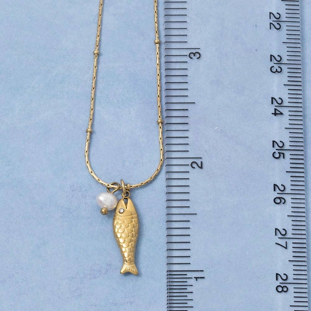 G Stainless Steel Fish And Pearl Pendant Necklace for wholesale on Faire3
