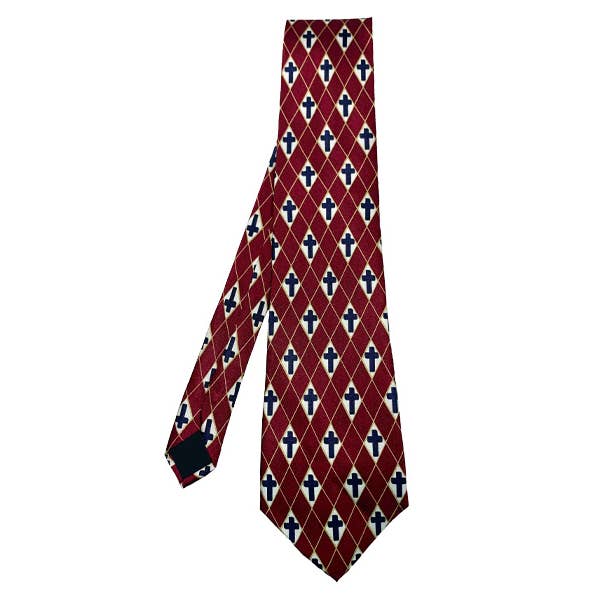 Tie Polyester - Diamond Cross - Burgundy for wholesale by Swanson Christian Products