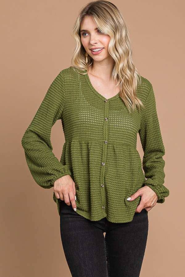 Culture Code - Wholesale Knit Top - Women's - CHT1821L - BUTTON DOWN RUCHING DETAIL LSLV TOP5