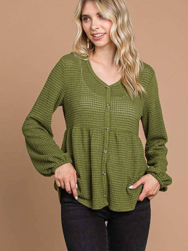 Culture Code - Wholesale Knit Top - Women's - CHT1821L - BUTTON DOWN RUCHING DETAIL LSLV TOP5