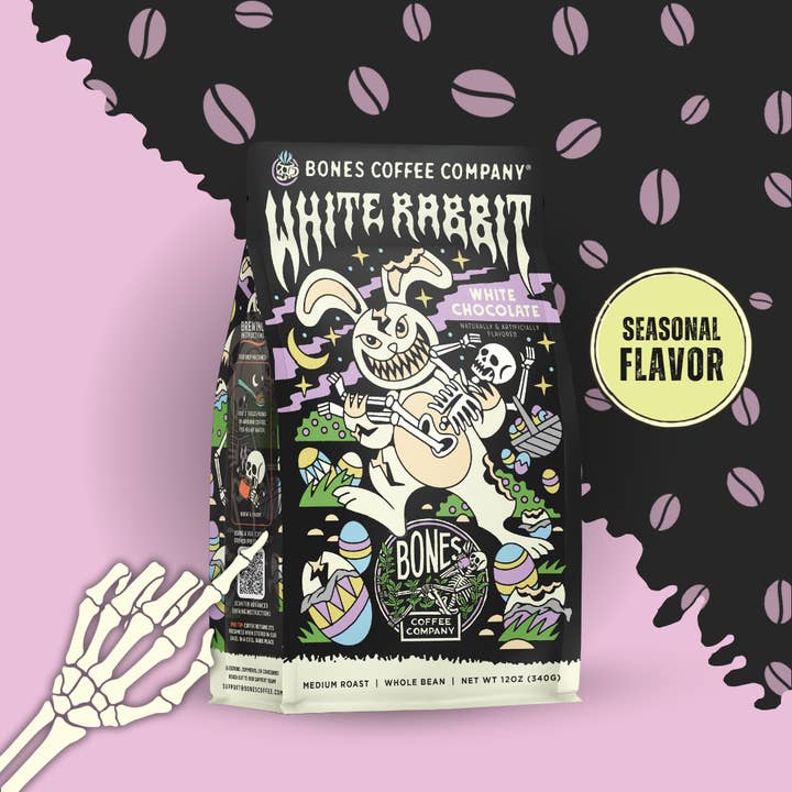 Café aromatisé de Pâques White Rabbit | 12oz | Moulu & en grains pour la vente par Bones Coffee Company