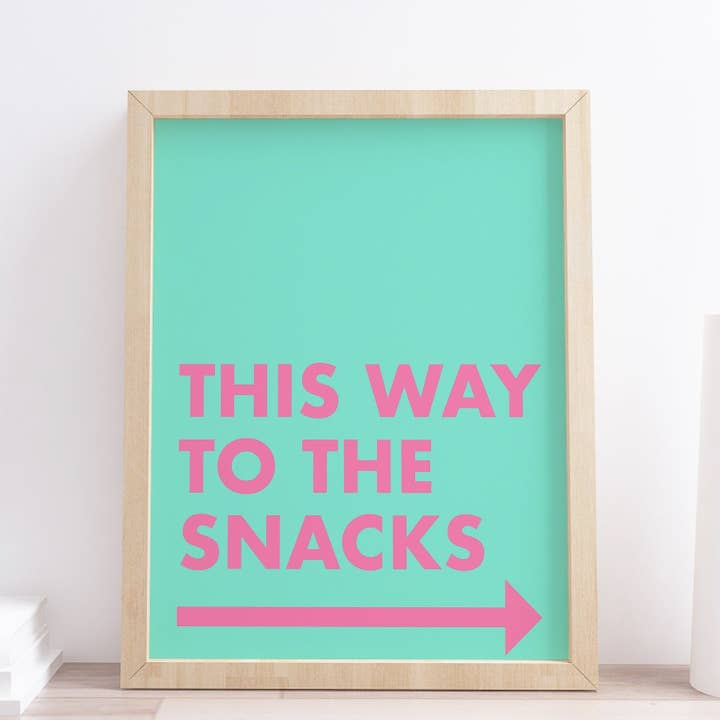 This Way To The Snacks Blue Arrow Kitchen Quote Print for wholesale by Design By Emma