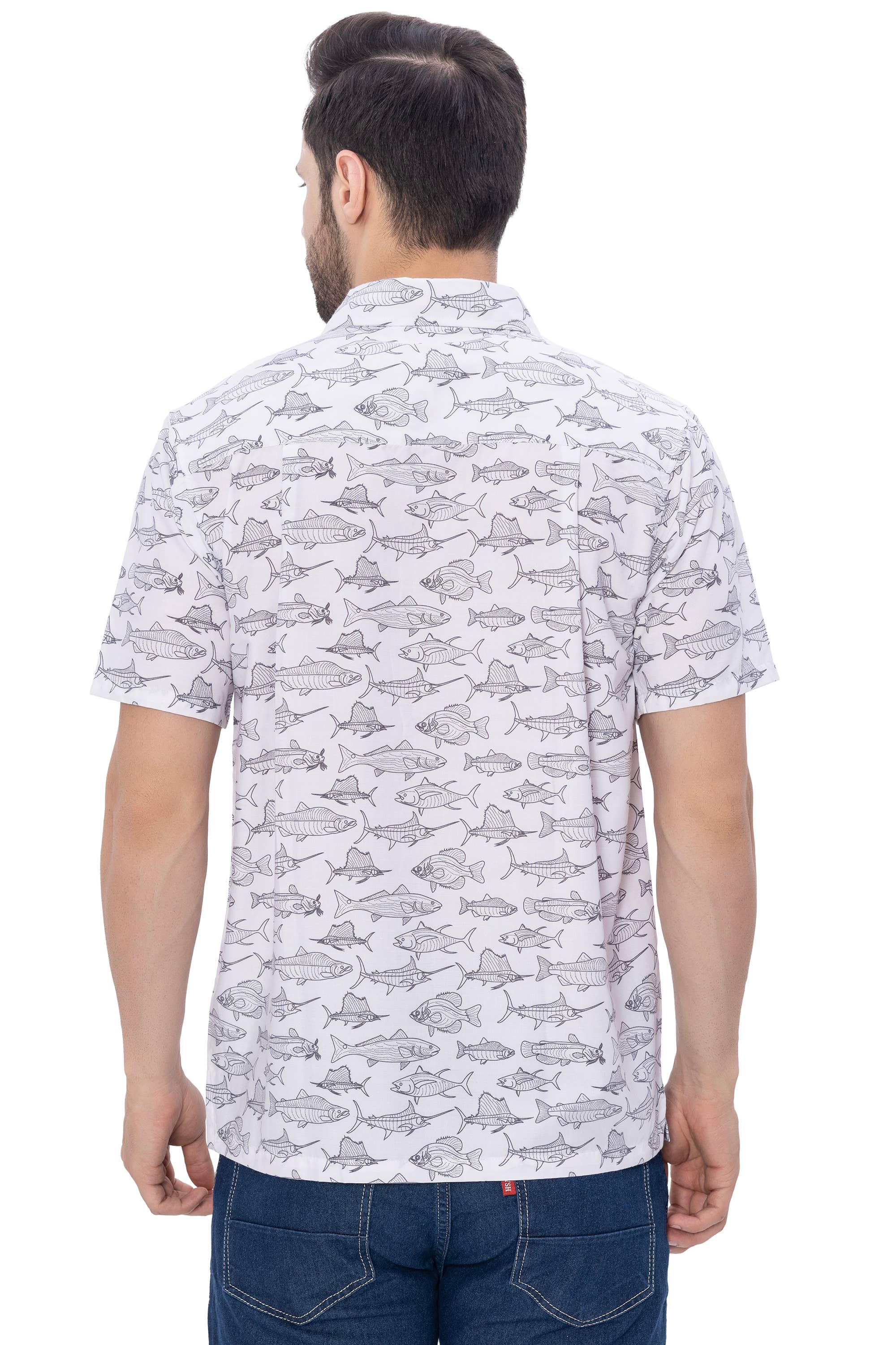 White Black HAPPY BAY Men's Rayon Hawaiian Shirts Grey Dolphin P00348 for wholesale on Faire1