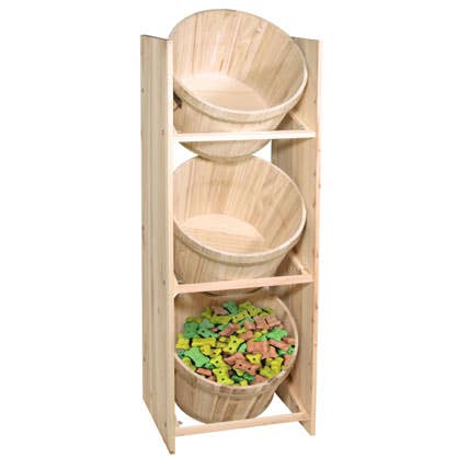 Specialty Store Services - Vente Présentoir – enfant et bébé - Présentoir à trois barils en bois massif1