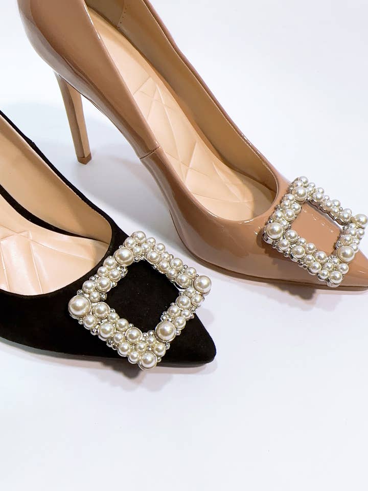 CCOCCI - Wholesale High heels β Womenβs - PEARL JEWELED FRAME DECOR POINTED-TOE STILETTO