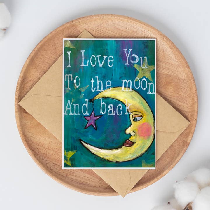 Carte de vœux « I love you to the moon and back » pour la vente par The Art of Kristen Feighery
