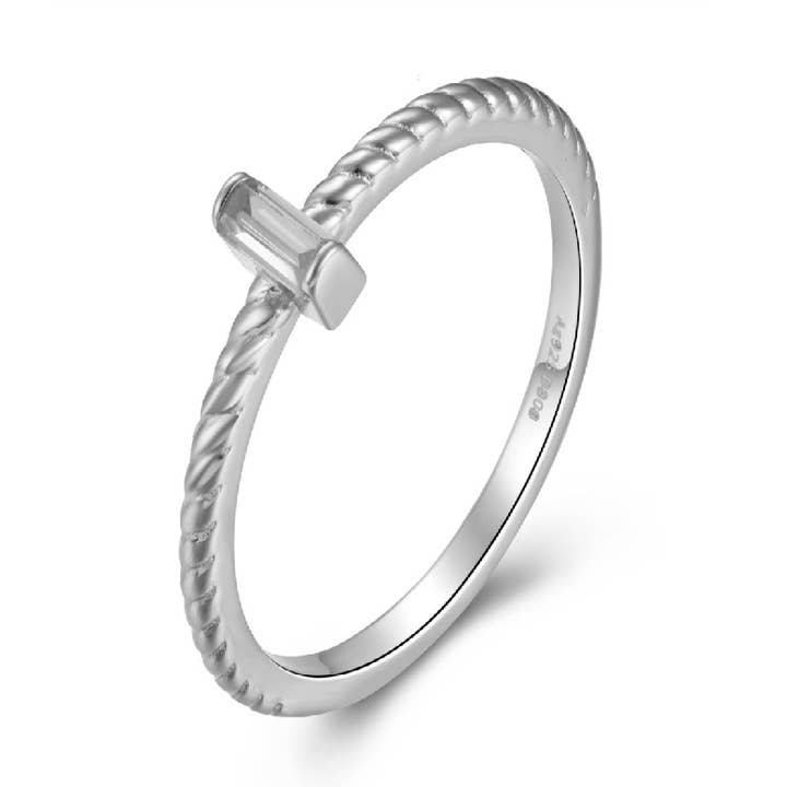 Anello rettangolare - zirconi - t10 - argento rodiato per la vendita all'ingrosso da parte di Buganto