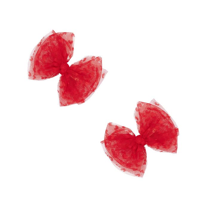 2PK TULLE BABY FAB® CLIPS: cherry hearts for wholesale by Baby Bling Bows