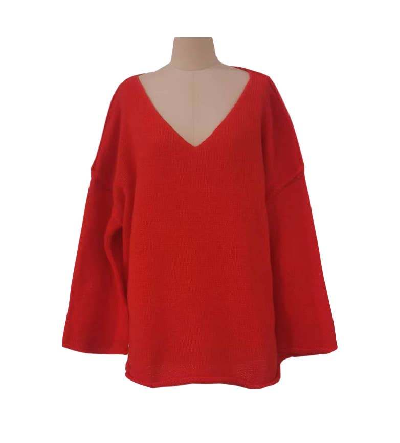 Rosa Clothing - Wholesale Tunic Sweater - Women's - rizz slouchy v-neck flare sleeve knit sweater jumper1