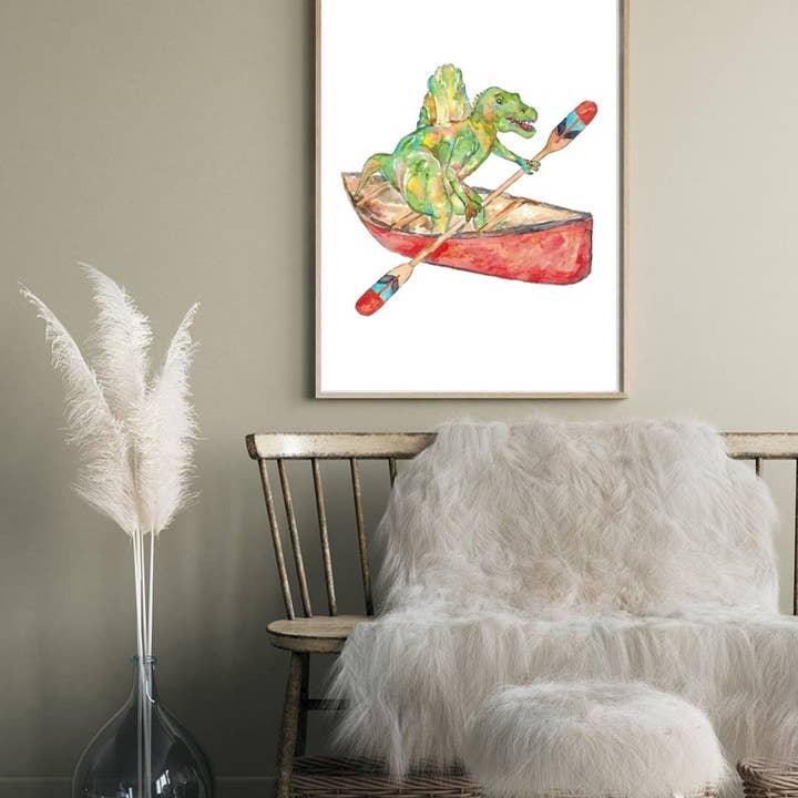 Goodfairyart - Wholesale Art Print - Spinosaurus on canoe dinosaur painting watercolour1