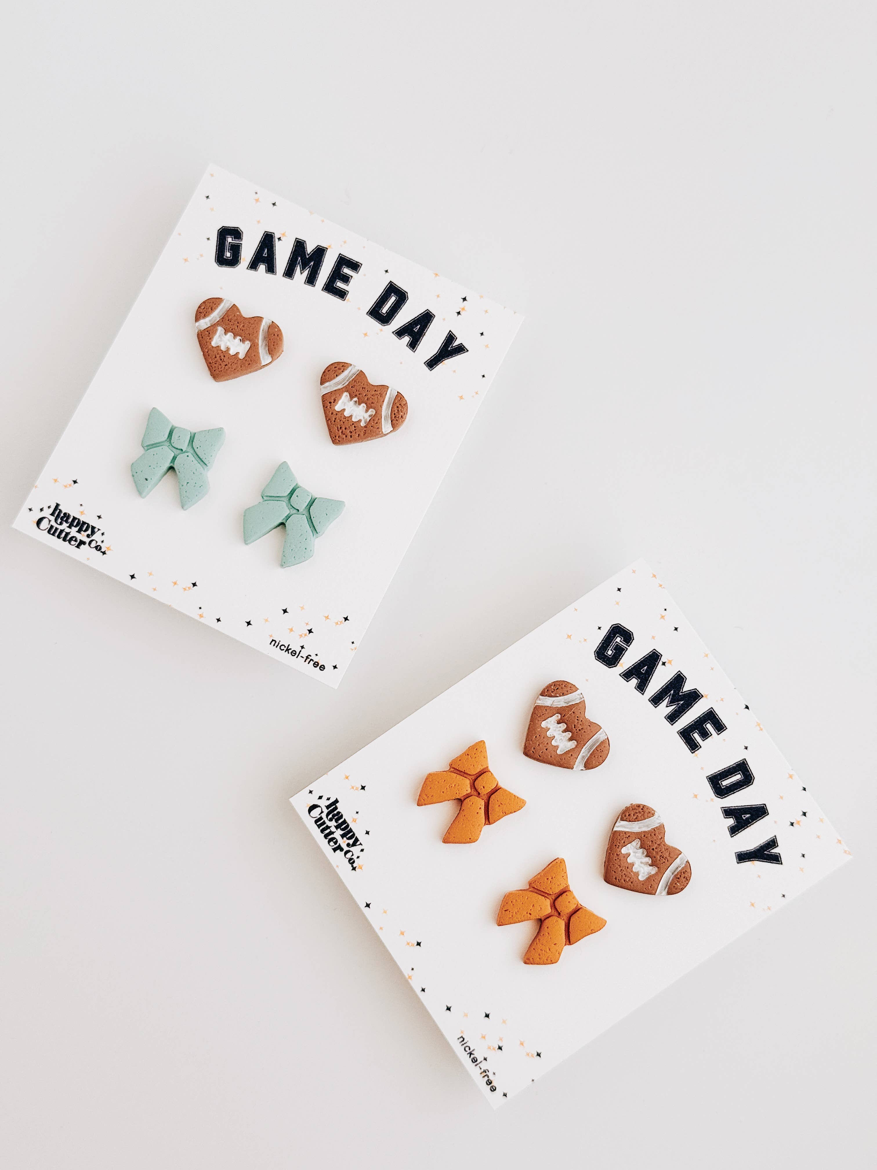 Happy Cutter Co - Wholesale Stud/Post Earrings - Football Heart & Custom Team Bow Earrings | Sport Earrings4