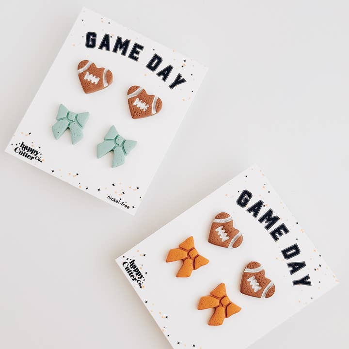 Happy Cutter Co - Wholesale Stud/Post Earrings - Football Heart & Custom Team Bow Earrings | Sport Earrings4