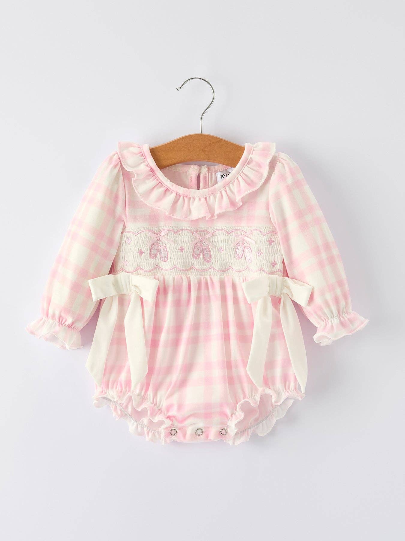 Rylee Faith Designs - Wholesale Bodysuit (Non-Footed) - Baby - Pink Cute Bow Plaid Baby Romper: Soft and Comfortable