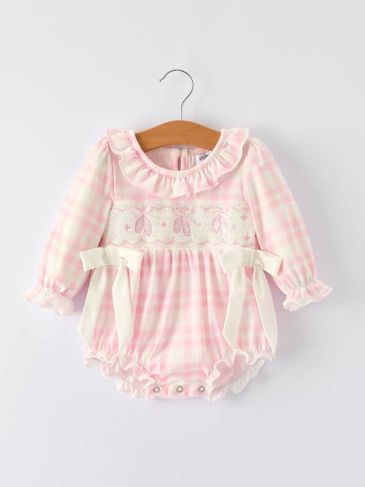Pink Cute Bow Plaid Baby Romper: Soft and Comfortable for wholesale by Rylee Faith Designs