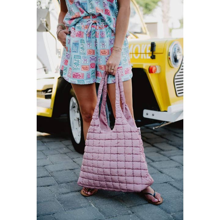 Mauve Rectangular Wholesale Tote Bag Puffer for wholesale on Faire2