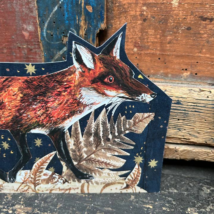 Clare O’Neill Artworks – wholesale Everyday greeting card – Night Fox die cut blank greeting card5