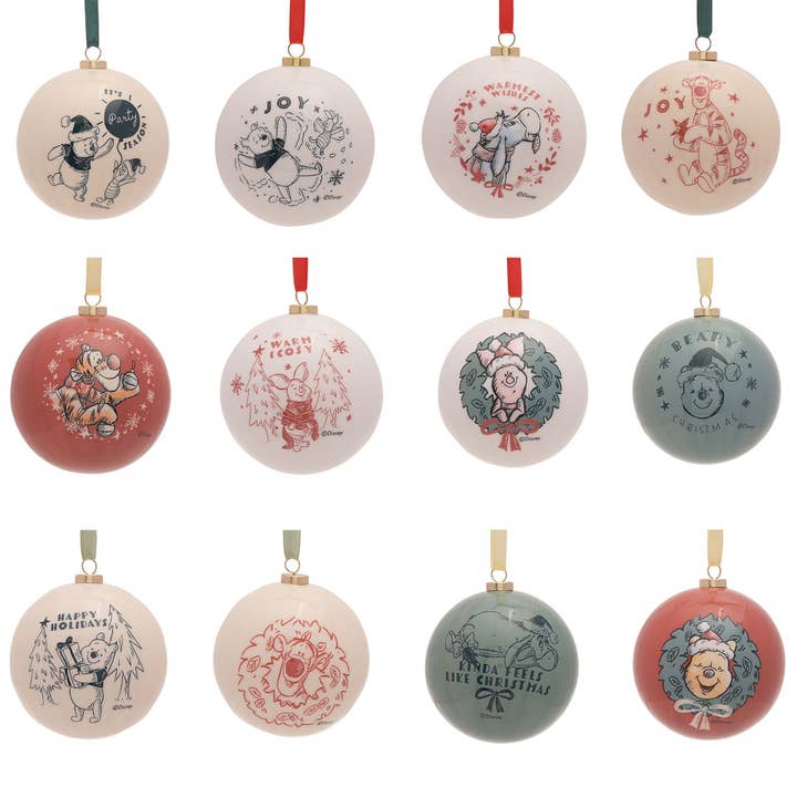 WIDDOP and Co. – Großhandel Weihnachtsschmuck – Disney Winnie Puuh Weihnachtskugeln, 12-teiliges Set