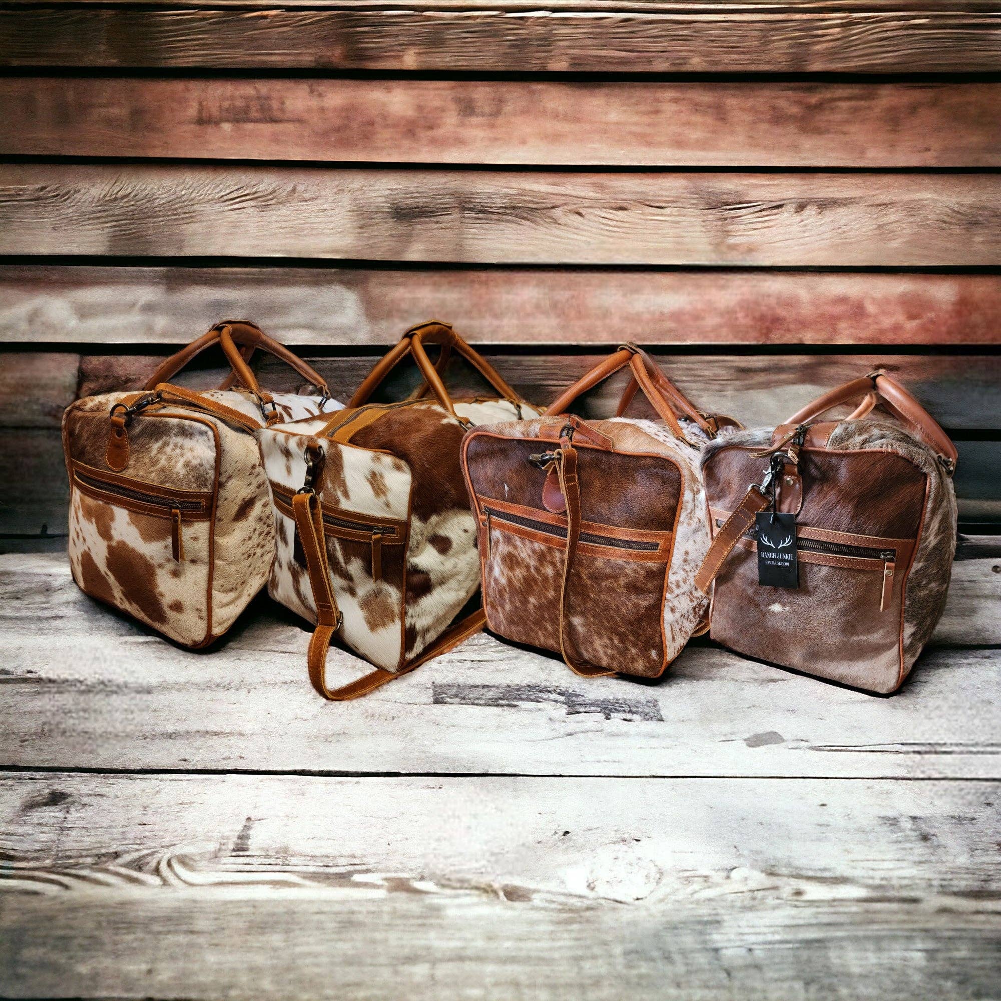 Ranch Junkie - Wholesale Weekender Bag - Unisex - Genuine Cowhide Duffel Bag The Highlands Saddle Large Cowhide Duffel5