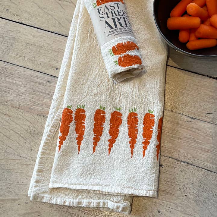 Screen Printed Carrot Flour Sack Towel for wholesale by East Street Arts