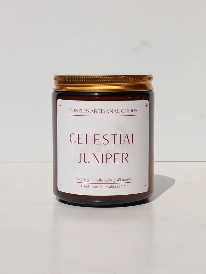 Celestial Juniper 8 oz Amber Jar for wholesale by Fonzie's Artisanal Goods