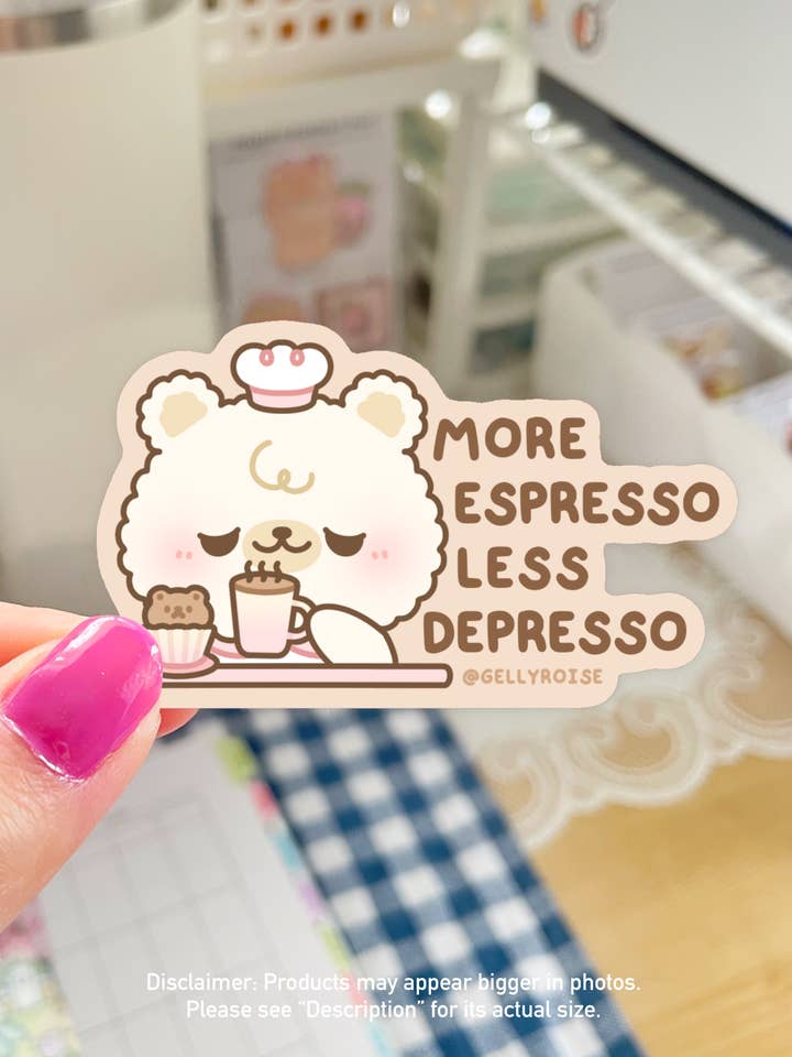 More Espresso Less Depresso Bear Waterproof Sticker for wholesale by Gelly Roise