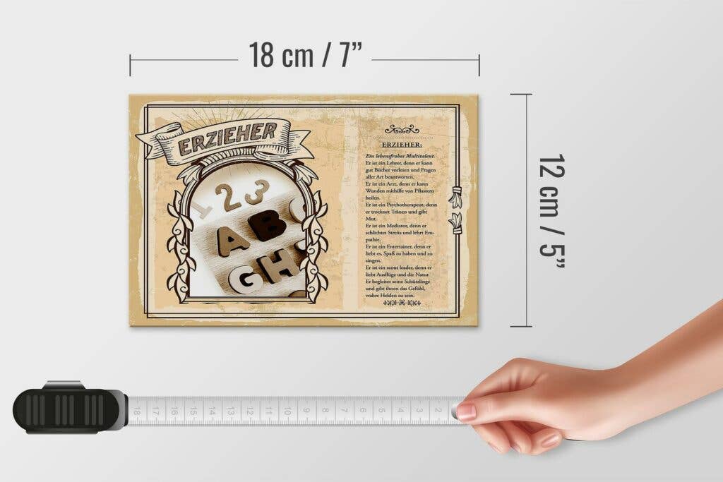 Femer - Vendita all'ingrosso Cartelli - Targa in legno Professioni 18x12 cm Educator cheerful multi-talent sign4