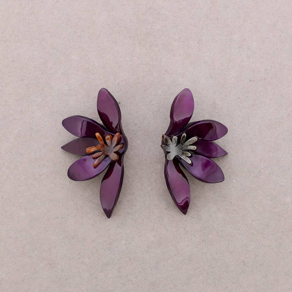 Sonata - Wholesale Snap Jewelry - Half Flower Resin Earrings2