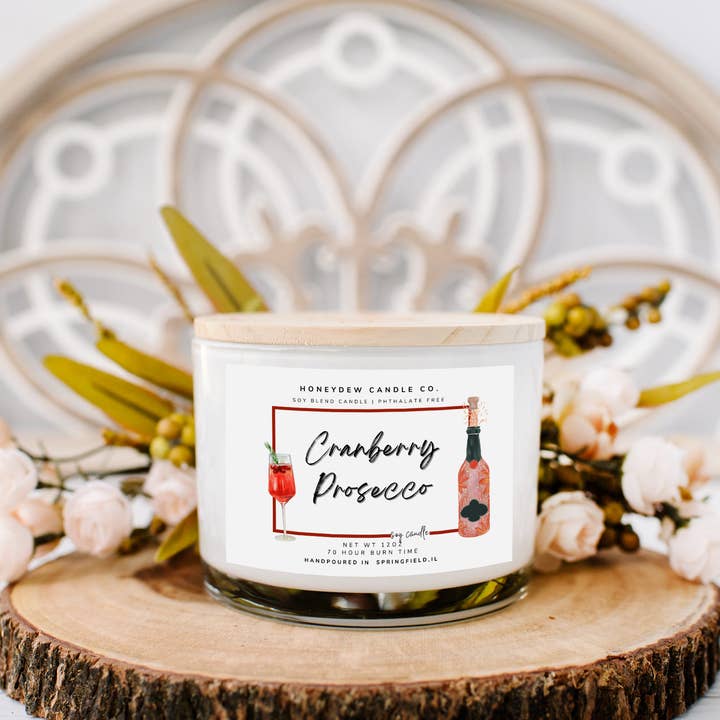 Cranberry Prosecco 3-Docht-Kerze für den Großhandel von Honeydew Candle Co.
