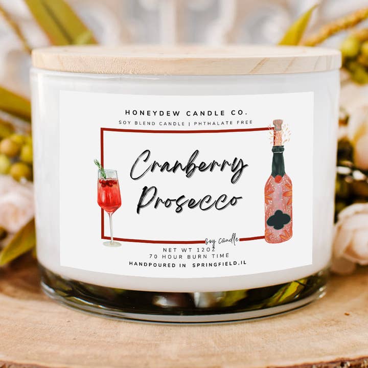 Cranberry Prosecco 3 Wick Candle for wholesale by Honeydew Candle Co.