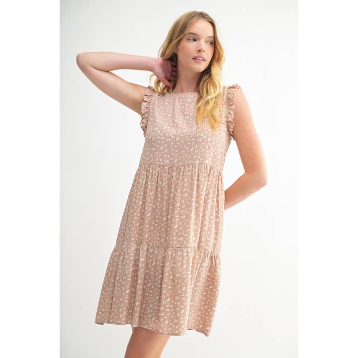 FUN2FUN - Vendita all'ingrosso Vestito - Donna - MINI ABITO A BALZE CON MOTIVO A RIGHE FLOREALI DELICATE E TESTURA18