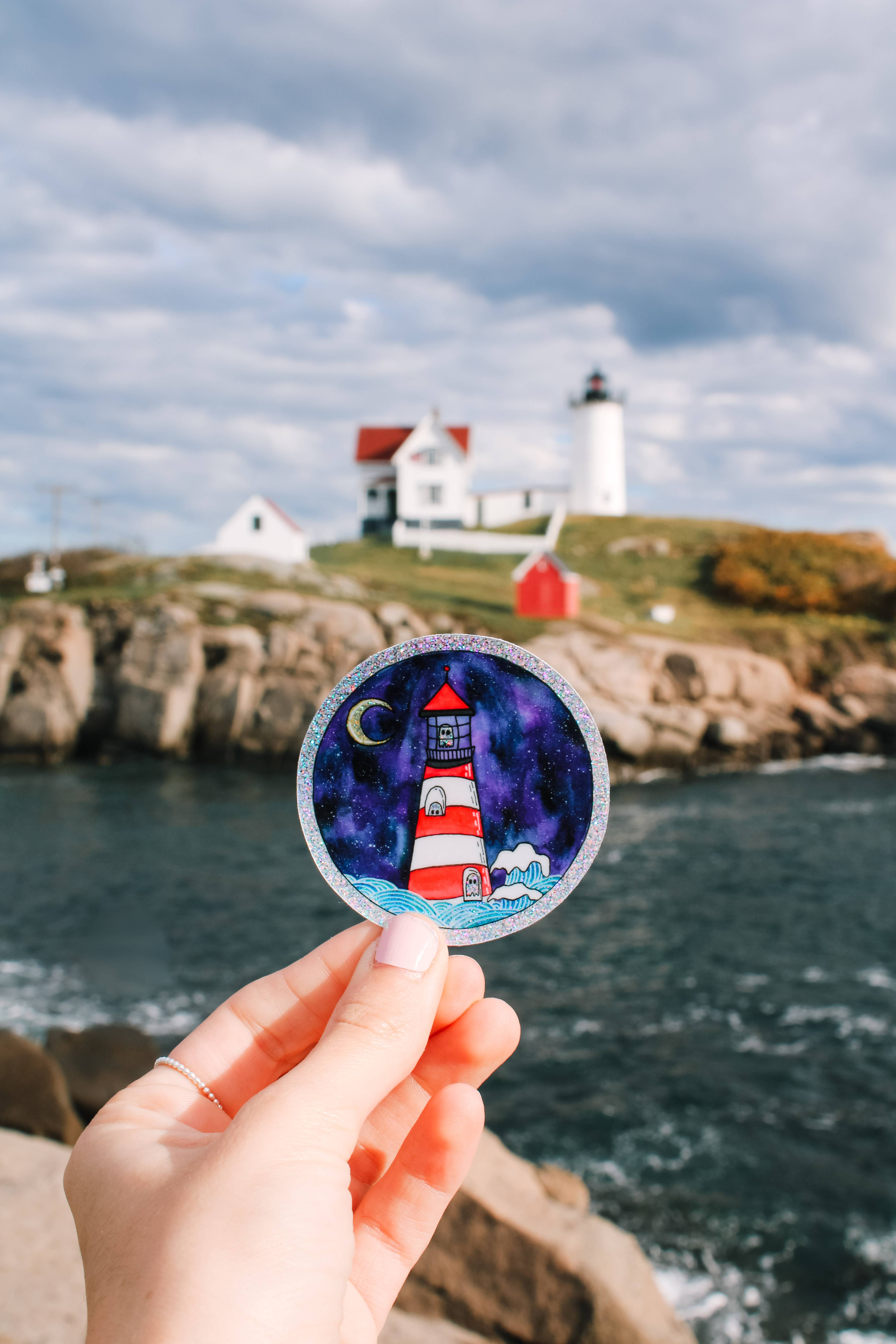 Scribbles and Doodlez - Wholesale Sticker - Spooky Glitter Ghost Lighthouse | Watercolor Sticker1
