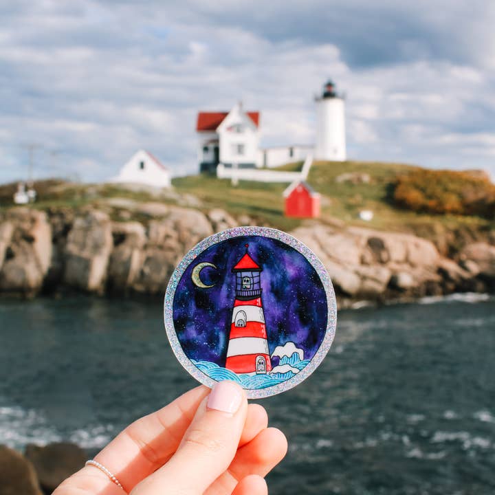 Scribbles and Doodlez - Wholesale Sticker - Spooky Glitter Ghost Lighthouse | Watercolor Sticker1