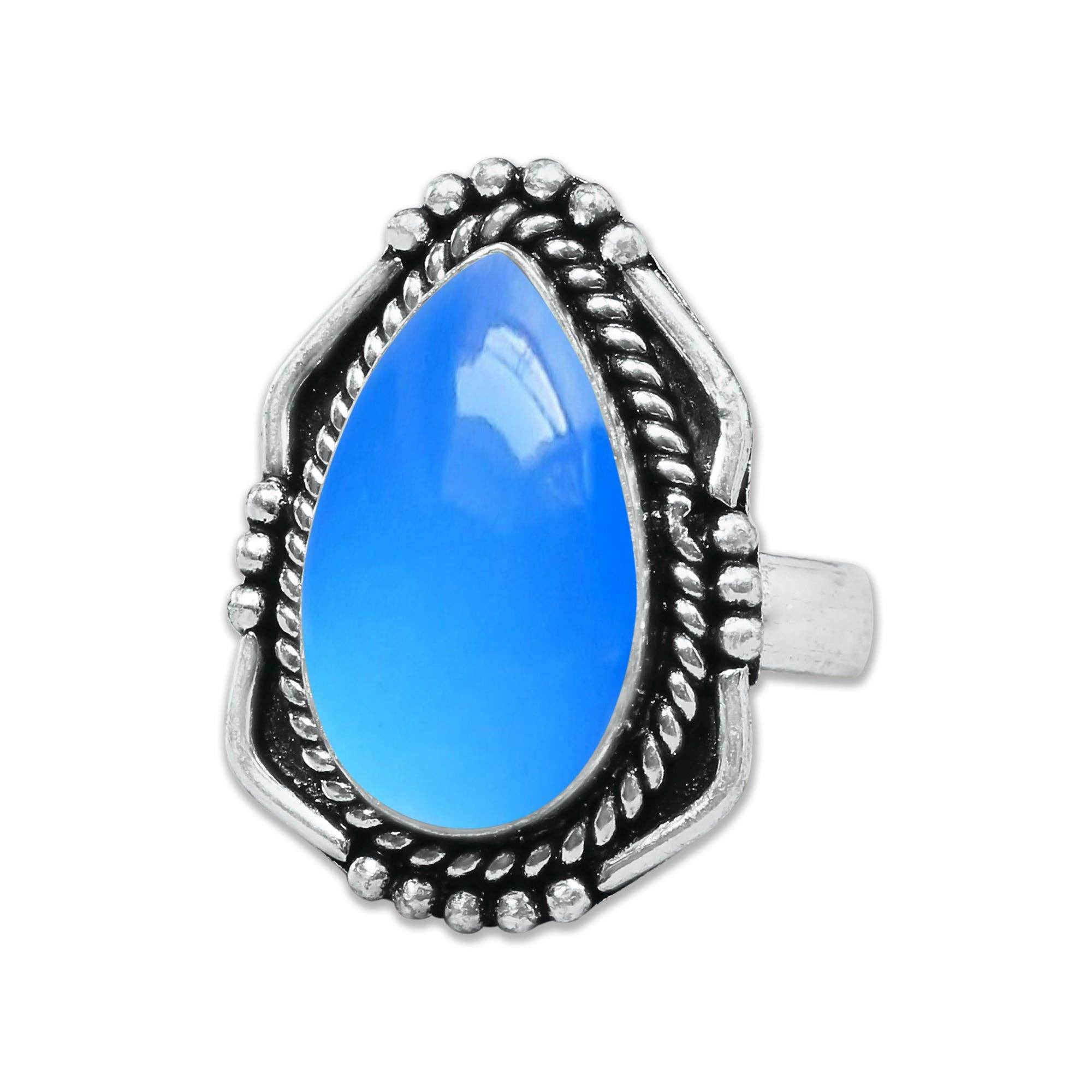 Handmade Jewels - Wholesale Cocktail/statement ring - Blue Chalcedony Rings – Handmade, Silver-Plated, Assorted Boho Designs (US Sizes 6–10, Made to Order)8