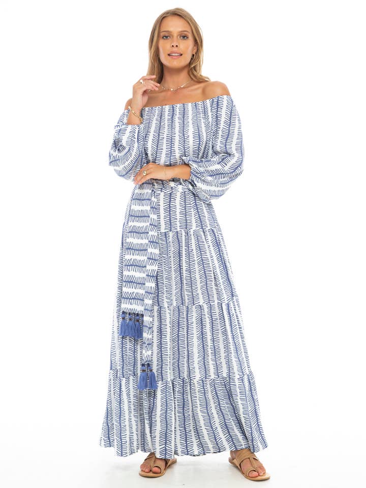 LANGES KLEID MARIA MIT FISCHGRÄTENMUSTER für den Großhandel von Skemo