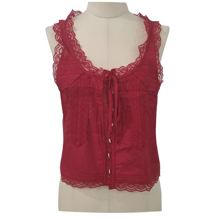 Rosa Clothing - Wholesale Tank Top - Women's - Y2K Sexy Lace Patchwork Buttons Camisole0