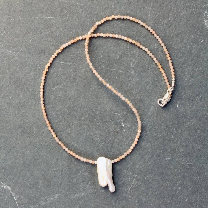 Irregular Biwa Shaped Fresh Water Pearl and Gemstone Necklace for wholesale by Plumage Jewelry