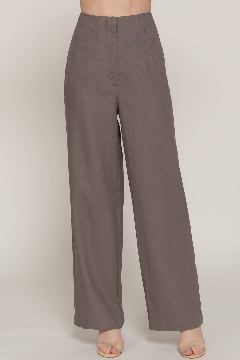 Active Basic | Active USA - Wholesale Pants - Women's - High Waist Pintuck Detail Straight Linen Pants5
