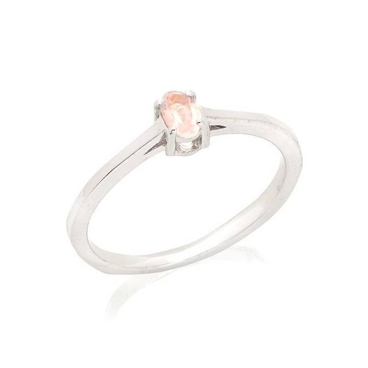 Anillo de cuarzo rosa natural en plata rodiada 925/1000 para venta al por mayor de OPALOOK France